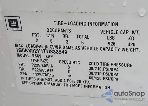 1996 Cadillac Seville Sls z USA, uszkodzony, nr VIN 1G6KS52Y1TU833549